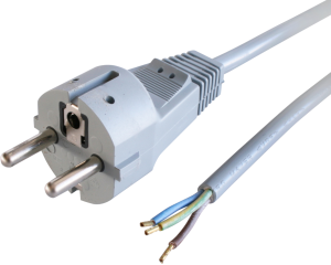Connection line, Europe, plug type E + F, straight on open end, H05VV-F3G0.75mm², gray, 2 m