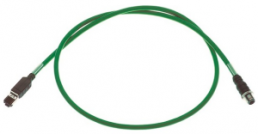 Sensor actuator cable, RJ45-cable plug, straight to M12-cable plug, straight, 4 pole, 3 m, PUR, green, 09457005025