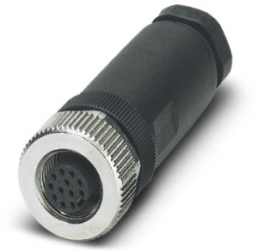 Socket, M12, 12 pole, solder connection, screw locking, straight, 1404420