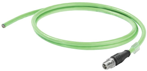 System cable, M12-plug, straight to open end, Cat 6A, S/FTP, PUR, 2 m, green