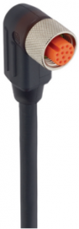 Sensor actuator cable, M12-cable socket, angled to open end, 12 pole, 2 m, PUR, black, 1.5 A, 934627005