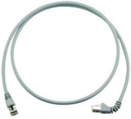 Patch cable, RJ45 plug, straight to RJ45 plug, angled, Cat 6A, S/FTP, PVC, 1 m, gray