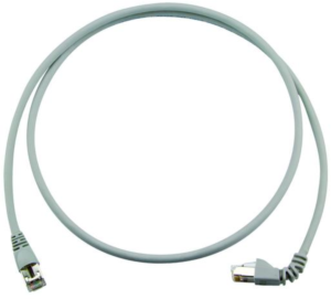 Patch cable, RJ45 plug, straight to RJ45 plug, angled, Cat 6A, S/FTP, PVC, 0.5 m, gray