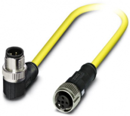 Sensor actuator cable, M12-cable plug, angled to M12-cable socket, straight, 4 pole, 0.5 m, PVC, yellow, 4 A, 1406232