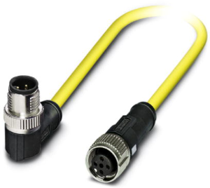 Sensor actuator cable, M12-cable plug, angled to M12-cable socket, straight, 4 pole, 1.5 m, PVC, yellow, 4 A, 1406231