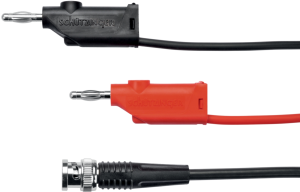 Measuring lead with (BNC plug, straight) to (2 x 4 mm plug, spring-loaded, straight), 1 m, black, PVC, 1.0 mm²