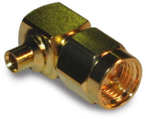 SMA plug 50 Ω, RG-405, Belden 1671A, solder connection, angled, 132111