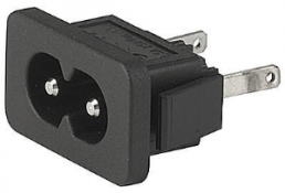 Plug C8, 2 pole, snap-in, solder connection, black, 6160.0038