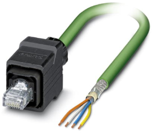 Network cable, RJ45 plug, straight to open end, Cat 5e, SF/TQ, PVC, 5 m, green