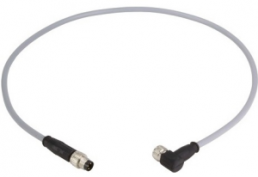 Sensor actuator cable, M8-cable plug, straight to M8-cable socket, angled, 3 pole, 1 m, PVC, gray, 21348083380010