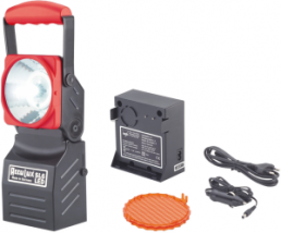 Portable searchlight SL 6 LED Set, 456541, with charging station, power cord, cable with automotive plug 12/24 VDC, orange add-on lens