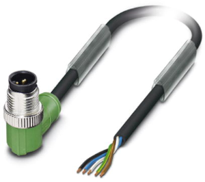 Sensor actuator cable, M12-cable plug, angled to open end, 5 pole, 1.5 m, PVC, black, 4 A, 1415679