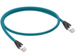 Sensor actuator cable, RJ45-cable plug, straight to RJ45-cable plug, straight, 8 pole, 1 m, PVC, turquoise, 106782