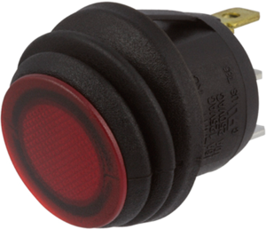 Rocker switch, red, 1 pole, On-Off, off switch, 16 A/125 VAC, 10 A/250 VAC, IP65, illuminated, unprinted