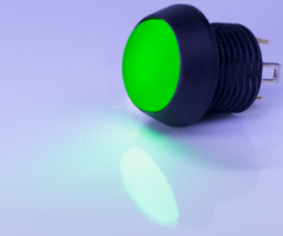 Pushbutton, 1 pole, black, illuminated  (green), 0.4 A/32 V, mounting Ø 13 mm, IP67, FL13LG5
