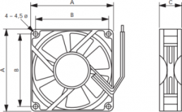 AC axial fan, 240 V, 120 x 120 x 25 mm, 96 m³/h, 43 dB, slide bearing, TRACO POWER, A12 T30 HTS