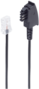 Connection cable, TAE-F plug, angled to RJ45 plug, straight, 10 m, black