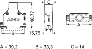 D-Sub connector housing, size: 2 (DA), straight 180°, cable Ø 5.72 mm, zinc die casting, silver, 5745172-3