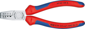 Crimping pliers for wire end ferrules, 0.25-2.5 mm², AWG 23-13, Knipex, 97 62 145 A