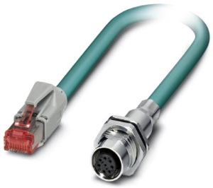 Network cable, M12 socket, straight to RJ45 plug, straight, Cat 5, SF/UTP, PUR, 0.5 m, blue