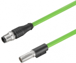 Sensor actuator cable, M12-cable plug, straight to M12-cable socket, straight, 4 pole, 0.5 m, PUR, green, 4 A, 2450450050