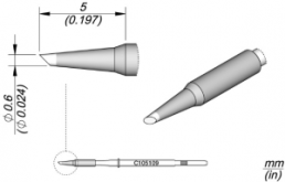 Soldering tip, conical, Ø 0.6 mm, (L) 5 mm, C105109