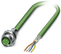 Sensor actuator cable, M12-cable socket, straight to open end, 4 pole, 1 m, PVC, green, 4 A, 1437779