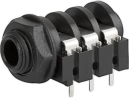 6.3 mm jack panel socket, 3 pole (stereo), solder connection, plastic, 4833.2330