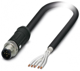 Sensor actuator cable, M12-cable plug, straight to open end, 5 pole, 10 m, PE-X, black, 4 A, 1407327