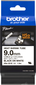 Shrink sleeve cassette, 3:1, (L x W) 1.5 m x 9 mm, inscribable, black/white, HSE-221E