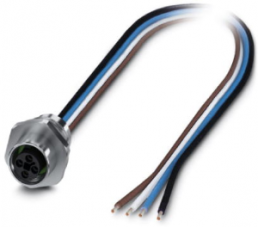 Sensor actuator cable, M12-flange socket, straight to open end, 4 pole, 0.5 m, 12 A, 1411606