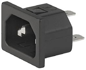 Plug C14, 3 pole, snap-in, solder connection, black, 6162.0015