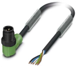 Sensor actuator cable, M12-cable plug, angled to open end, 5 pole, 3 m, PUR, black, 4 A, 1442641