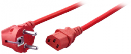 Power cord, Europe, plug type E + F, angled on C13 jack, straight, H05VV-F3G0.75mm², red, 1.8 m