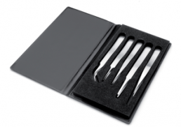 ESD precision tweezers (5 tweezers), uninsulated, antimagnetic, stainless steel, K5HP.NC