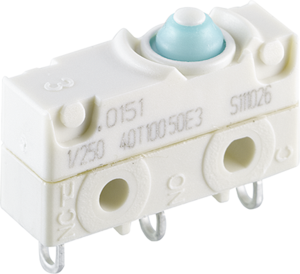 Subminiature snap-action switch, On-On, solder connection, pin plunger, 1.9 N, 10 A/250 VAC, IP67