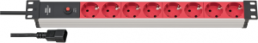 Outlet strip, 8-way, 2 m, 10 A, silver/red, 1390007118