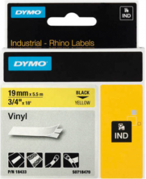 Labelling tape cartridge, 19 mm, tape yellow, font black, 5.5 m, 18433