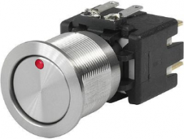 Pushbutton switch, 1 pole, silver, illuminated  (red), 12 A/250 V, mounting Ø 19.1 mm, IP65, 1241.6823.1111000