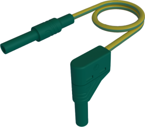Measuring lead with (4 mm plug, straight) to (4 mm socket, straight), 1 m, yellow/green, PVC, 2.5 mm², CAT III