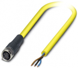 Sensor actuator cable, M8-cable socket, straight to open end, 3 pole, 2 m, PVC, yellow, 4 A, 1406318