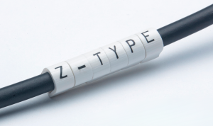 Polyvinyl fluoride cable maker, imprint "0", (L x W x H) 4.75 x 4.5 x 7.4 mm, max. bundle Ø 6.9 mm, white, EC1227-000