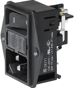 Plug C14, 3 pole, screw mounting, plug-in connection, black, DD11.0111.1110