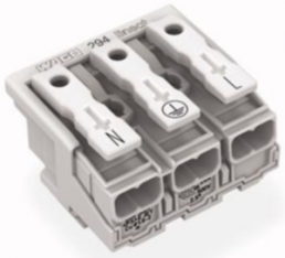 Mains connection terminal, 3 pole, 0.5-2.5 mm², clamping points: 4, white, push-in wire connection, 24 A