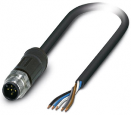 Sensor actuator cable, M12-cable plug, straight to open end, 5 pole, 2 m, PE-X, black, 4 A, 1407255