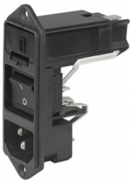Plug C14, 3 pole, screw mounting, plug-in connection, black, KD13.4101.151