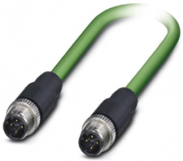 Network cable, M12-plug, straight to M12-plug, straight, Cat 5, SF/TQ, PUR, 2 m, green