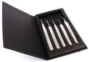 ESD tweezers kit (5 tweezers), uninsulated, antimagnetic, stainless steel, K5HP.SA.DC