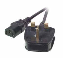 Power cord, Great Britain, Ireland, Singapore, Malaysia, BS 1363 on C13 jack, straight, H05VV-F3G0.75mm², black, 2 m