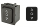 Rocker switch, black, 2 pole, (On)-Off-(On), changeover switch ( pole), 6 (4) A/250 VAC, IP40, unlit, printed